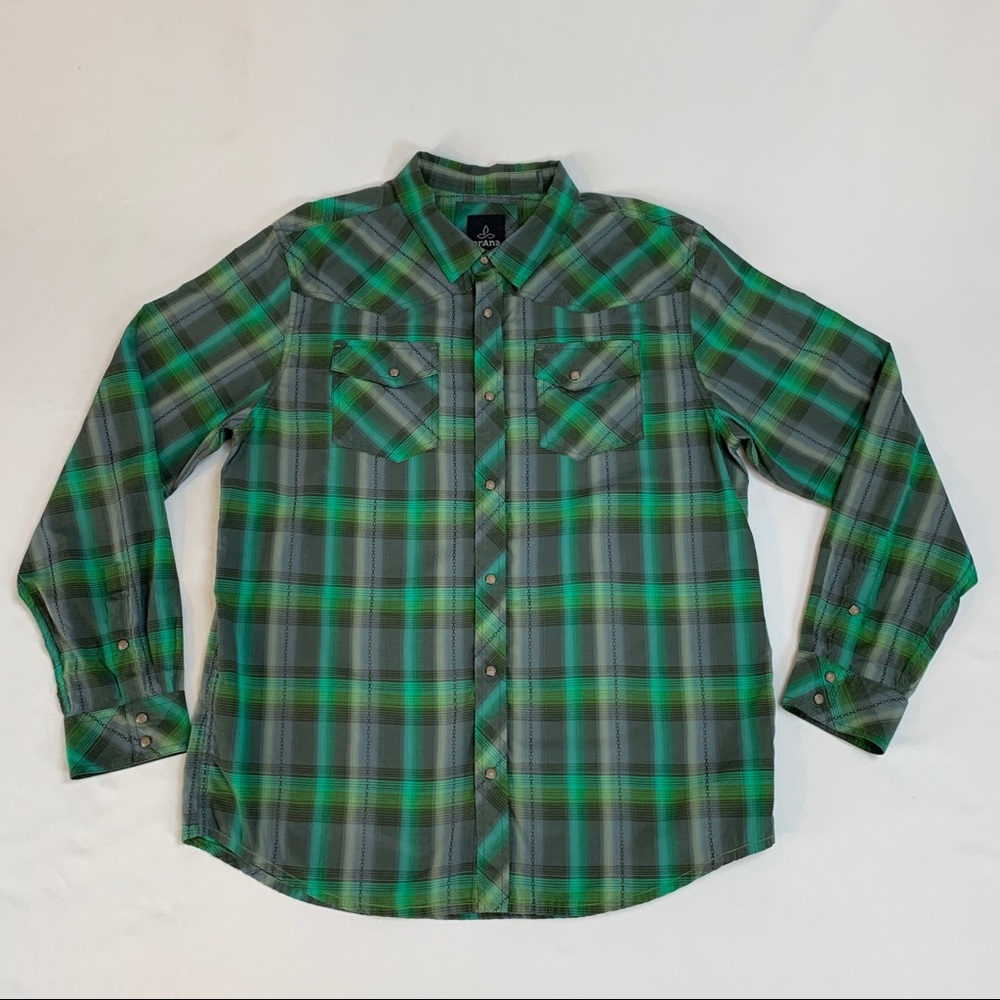 PrAna Mens size XL Plaid Button Down LONG SLEEVE Shirt